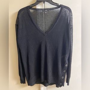J crew women’s black 66% linen v neck semi sheer sweater. Medium